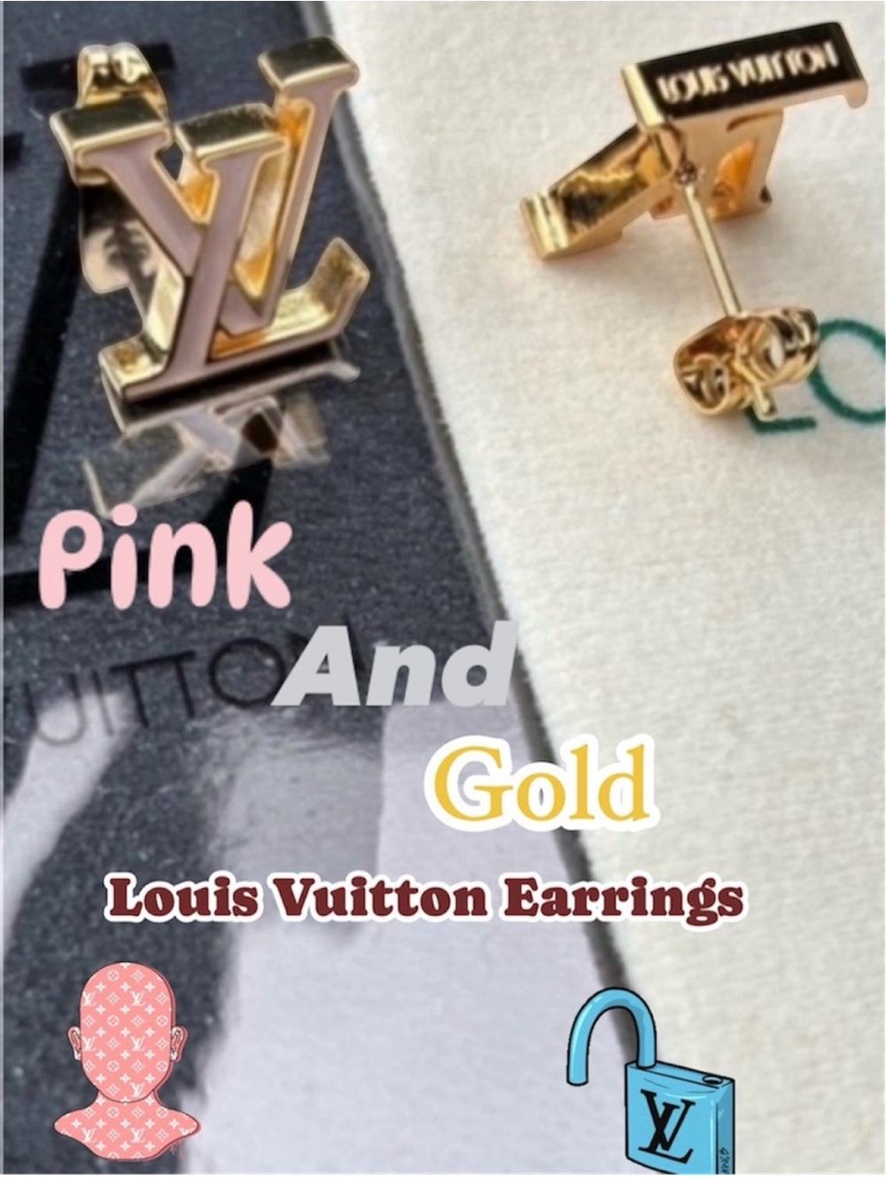 Louis Vuitton Pink&Gold LV Logo Earrings - Picture 2 of 5